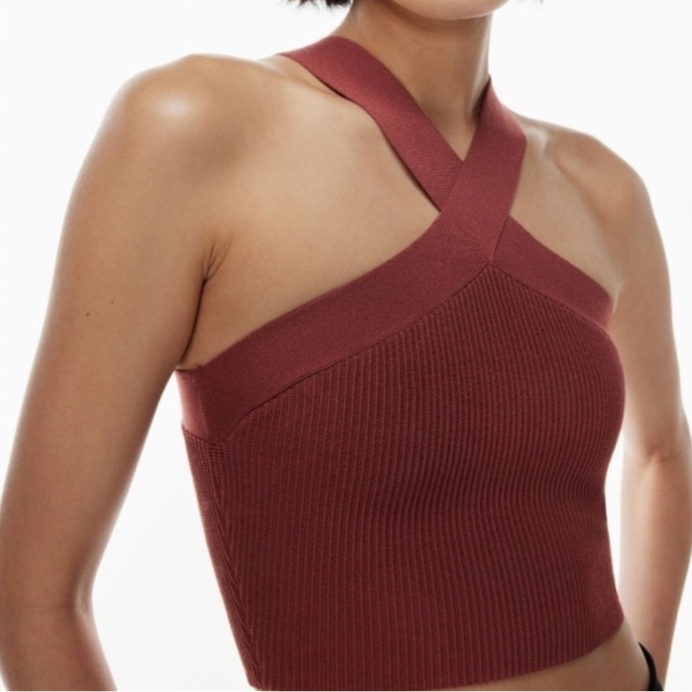 Aritzia Babaton Cross-Strap Ribbed Tank Top - Burgundy